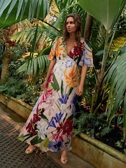 Pastel Pink Floral Kew Collection V-Neck Short Sleeve Maxi Dress - Image 2 of 3