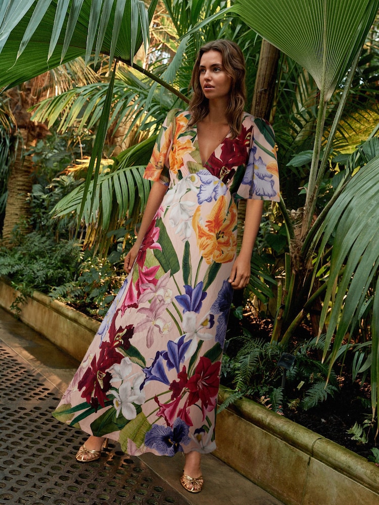 Pastel Pink Floral Kew Collection V-Neck Short Sleeve Maxi Dress - Image 2 of 3
