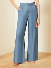 Love & Roses Blue Tencel High Waist Wide Leg Tailored Trousers - Image 1 of 4