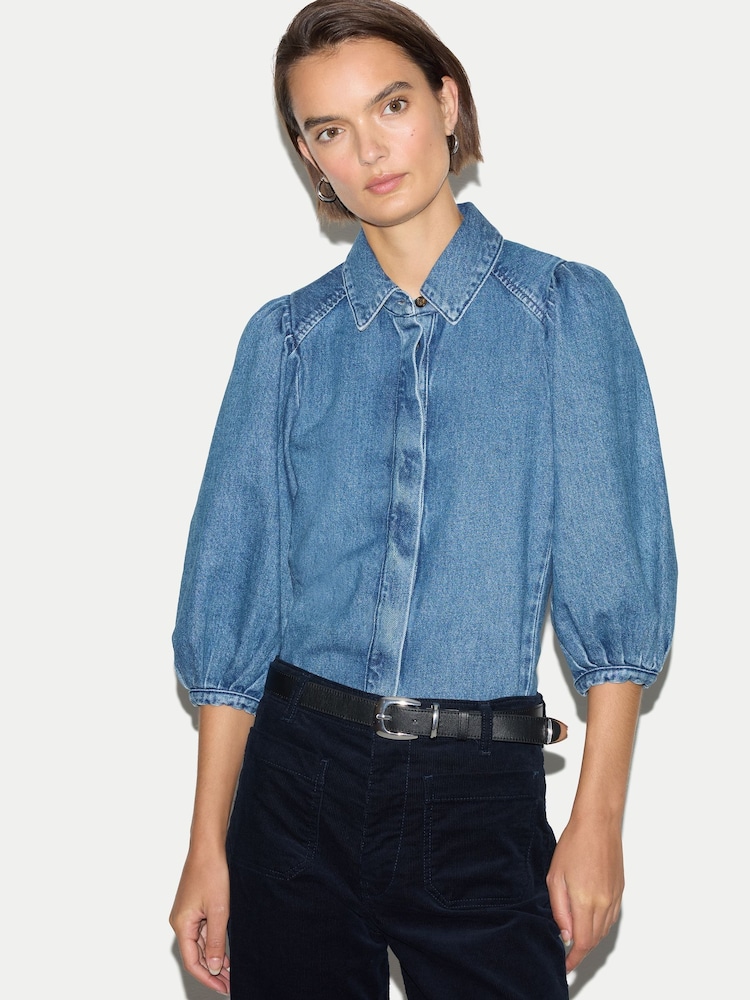 Jigsaw Blue Puff Sleeve Denim Shirt - Image 1 of 5 Jigsaw Blue Puff Sleeve Denim Shirt - Image 1 of 5
