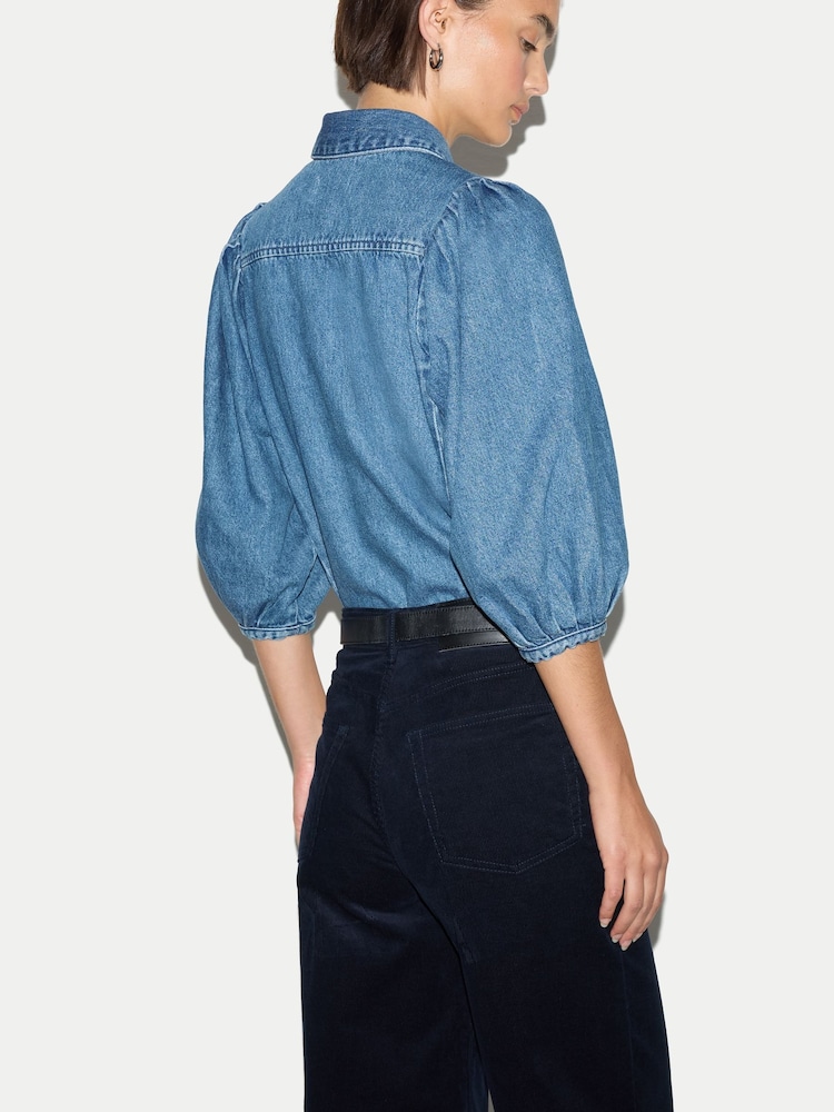 Jigsaw Blue Puff Sleeve Denim Shirt - Image 2 of 5 Jigsaw Blue Puff Sleeve Denim Shirt - Image 2 of 5