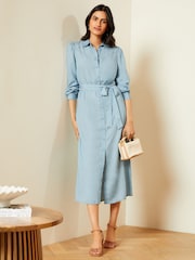 Love & Roses Light Blue TENCEL™ Long Sleeve Midi Shirt Dress - Image 1 of 4