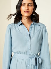 Love & Roses Light Blue TENCEL™ Long Sleeve Midi Shirt Dress - Image 2 of 4