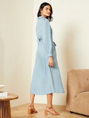 Love & Roses Light Blue TENCEL™ Long Sleeve Midi Shirt Dress - Image 3 of 4