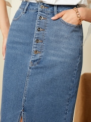 Mittelblau - Love & Roses Geknöpfter Denim-Maxirock mit Schlitz vorn - Bild 2 von 4