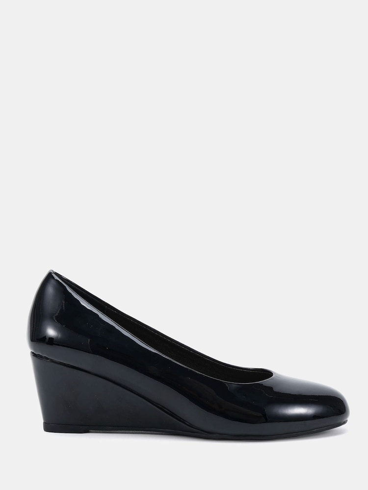 Novo Black Wide Fit Iris Round Toe Mid Wedge Court Shoes - Image 2 of 6