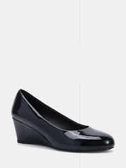 Novo Black Wide Fit Iris Round Toe Mid Wedge Court Shoes - Image 3 of 6