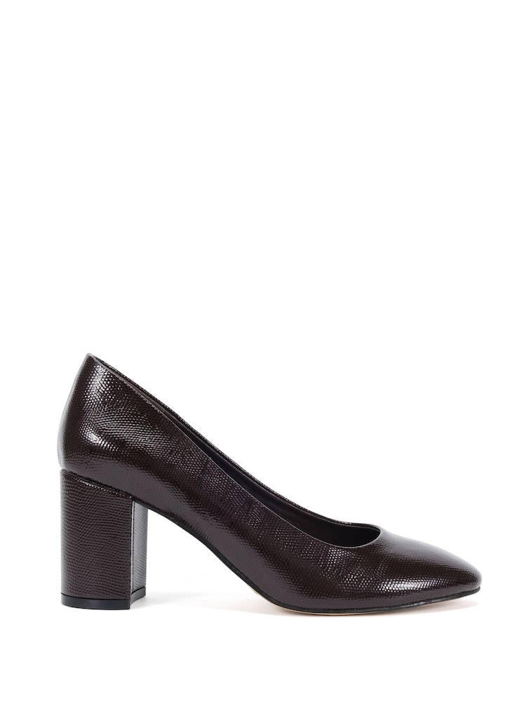 Novo Brown Standard Fit Indigo Mid Block Heel Round Toe Court Shoes - Image 2 of 6 Novo Brown Standard Fit Indigo Mid Block Heel Round Toe Court Shoes - Image 2 of 6