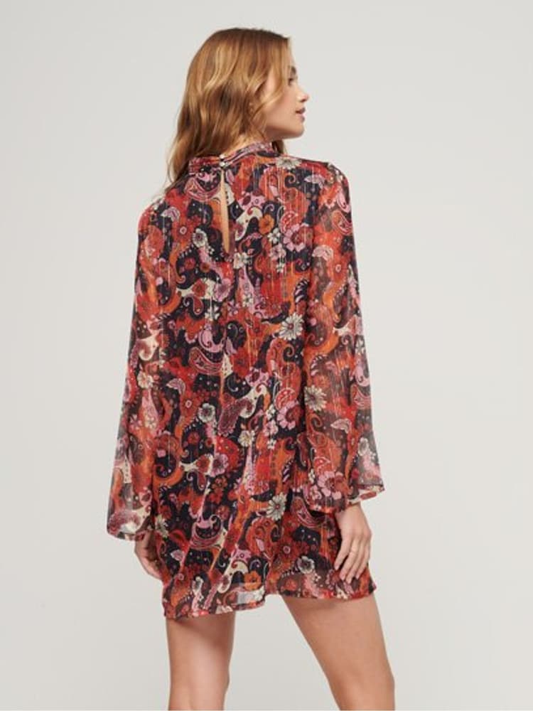 Superdry Pink Print Flare Sleeve Mini Dress - Image 2 of 5