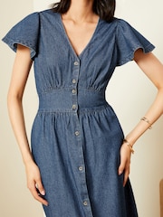 Love & Roses Durchgeknöpftes Denim-Kleid mit Flatterärmeln - Bild 2 von 4