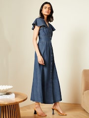 Love & Roses Durchgeknöpftes Denim-Kleid mit Flatterärmeln - Bild 4 von 4