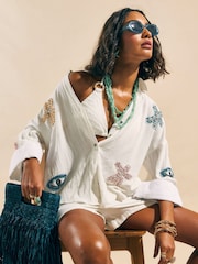 River Island White Embellished Beach Shirt - Image 1 of 3