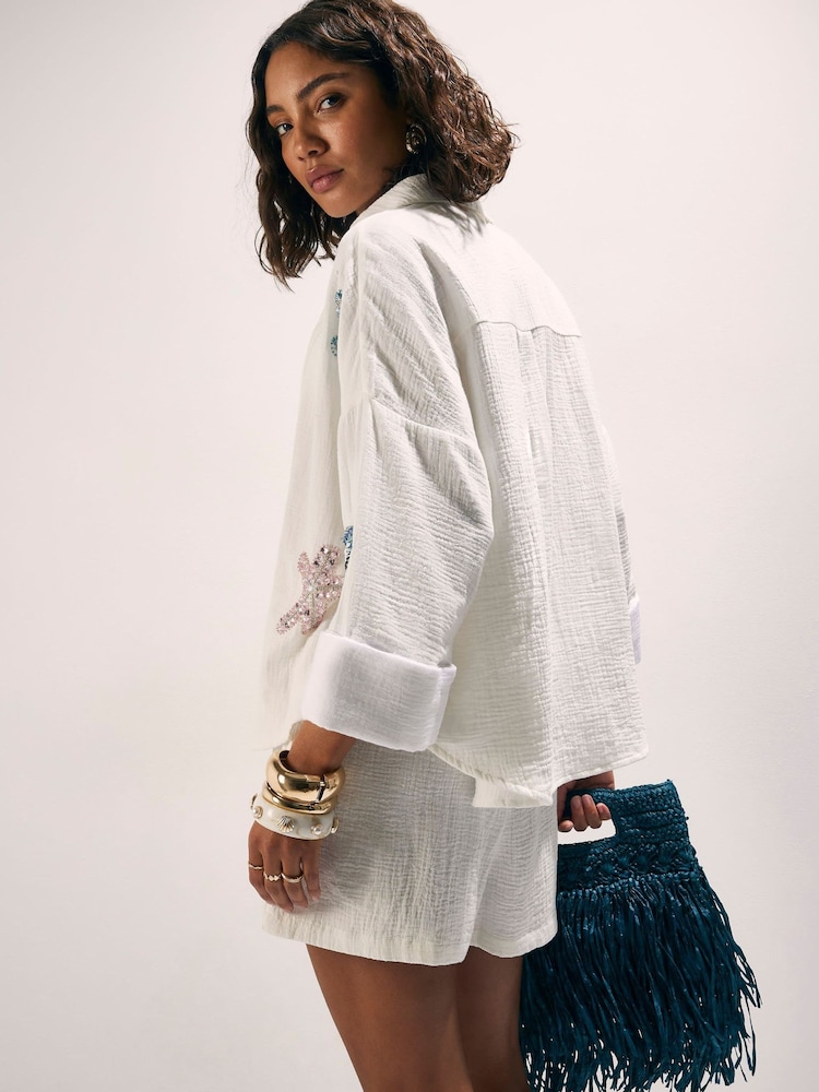 River Island White Embellished Beach Shirt - Image 2 of 3