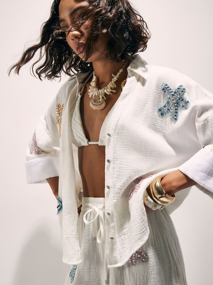 River Island White Embellished Beach Shirt - Image 3 of 3