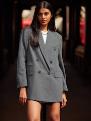 Dark Grey Brushed Double Breasted Blazer - Image 1 of 7