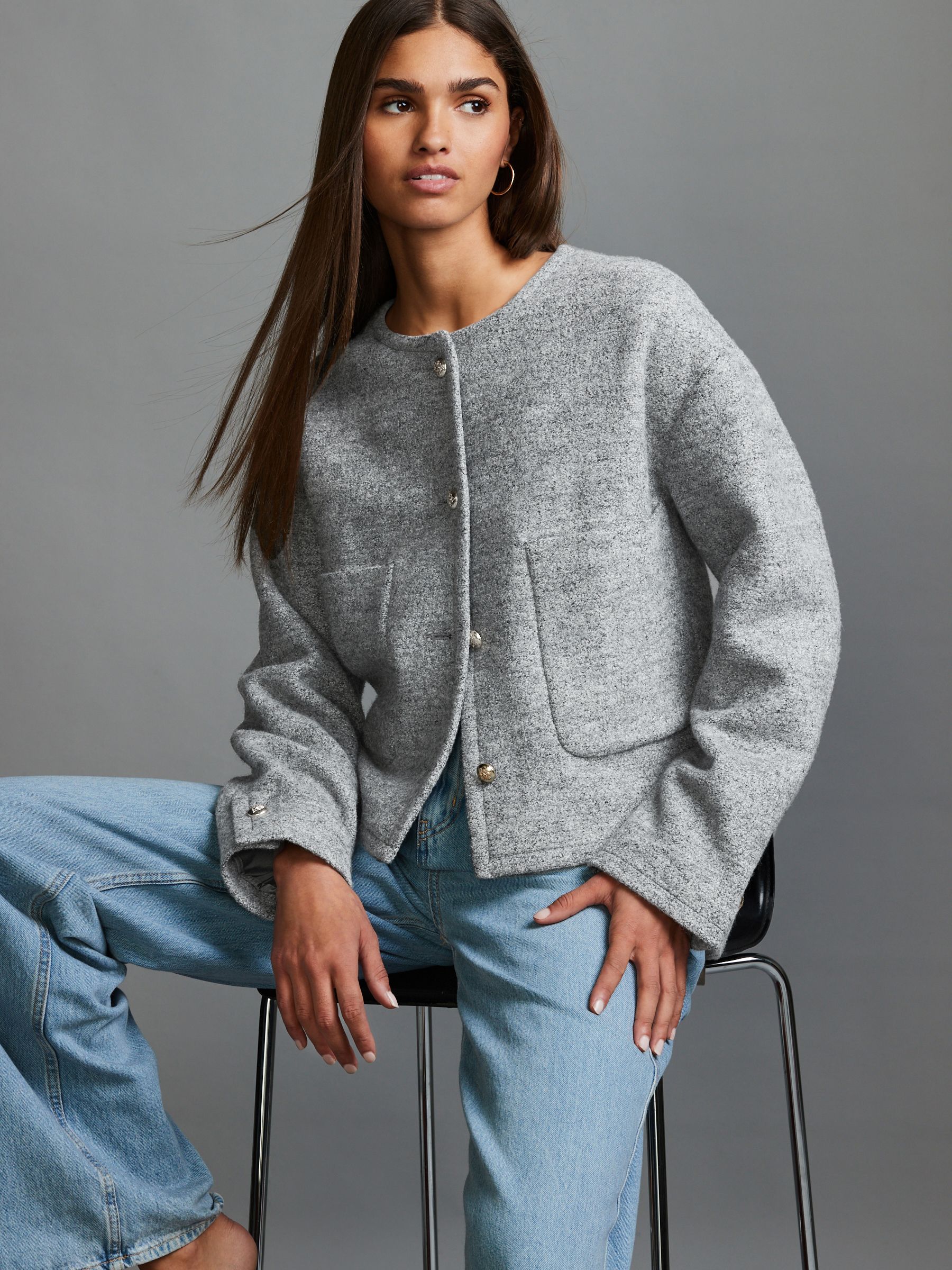 Buy Grey Textured Boucle Jacket With Wool from Next Lithuania
