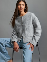 Grey Textured Boucle Jacket With Wool - Image 1 of 6