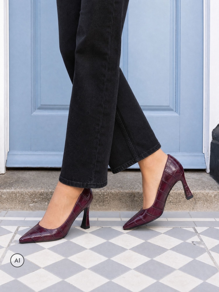 Novo Red Wide Fit Iona Mid Height Point Toe Court Shoes - Image 1 of 6 Novo Red Wide Fit Iona Mid Height Point Toe Court Shoes - Image 1 of 6
