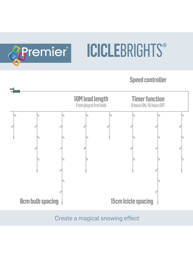 Premier Decorations Ltd White Brite 720 LED Snowing Icicles Christmas Lights with Timer 17.8M - Image 4 of 4