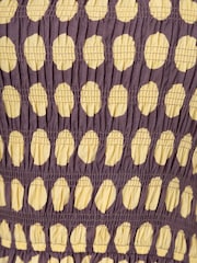 Amy Lynn Yellow Darcy and Aubergine Contrast  Smocked Polkadot Midi Dress - Image 3 of 3