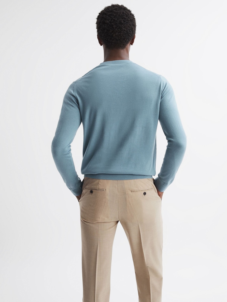Reiss Stone Blue Wessex Merino Wool Crew Neck Jumper - Image 5 of 5 Reiss Stone Blue Wessex Merino Wool Crew Neck Jumper - Image 5 of 5