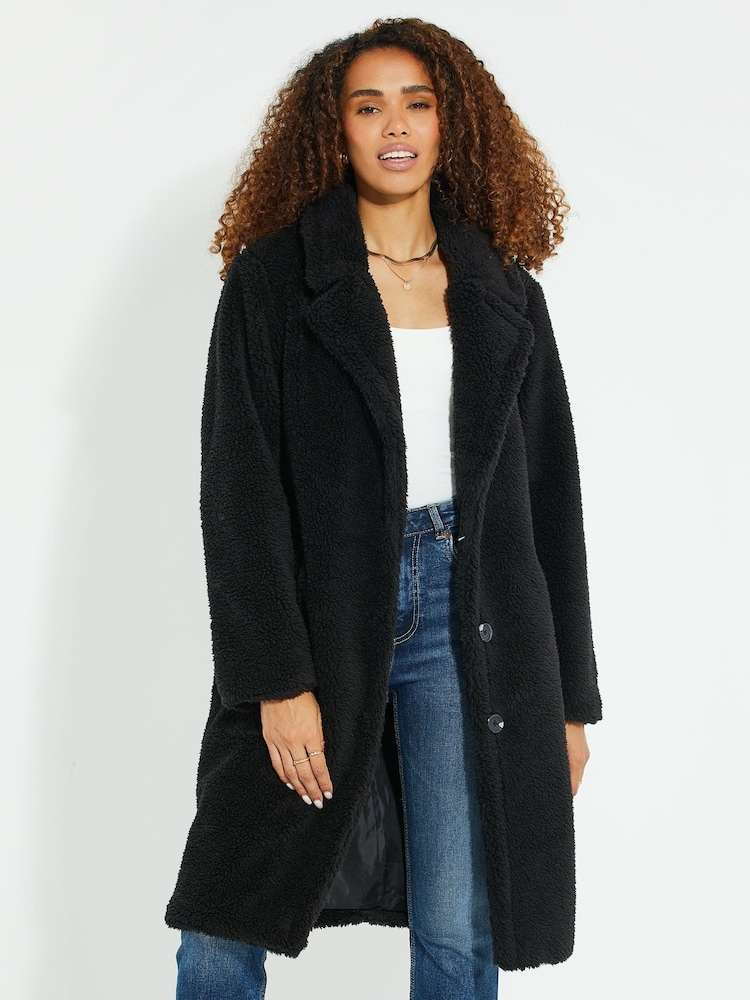 Threadbare Black Borg Single Breasted Overcoat - Image 1 of 5 Threadbare Black Borg Single Breasted Overcoat - Image 1 of 5
