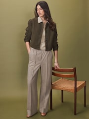 Beige Brushed Elasticated Waist Wide Leg Trousers - Image 2 of 8