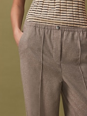 Beige Brushed Elasticated Waist Wide Leg Trousers - Image 5 of 8