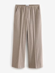 Beige Brushed Elasticated Waist Wide Leg Trousers - Image 7 of 8