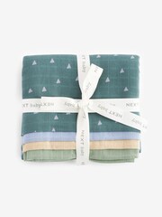 Blue/Green Baby Muslin Cloths 4 Packs - Image 2 of 7