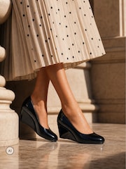 Novo Black Standard Fit Iris Round Toe Mid Wedge Court Shoes - Image 1 of 6