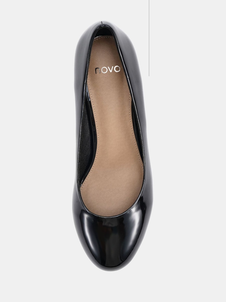Novo Black Standard Fit Iris Round Toe Mid Wedge Court Shoes - Image 6 of 6