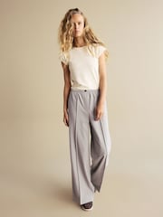 Grey Brushed Elasticated Waist Wide Leg Trousers - Image 1 of 7
