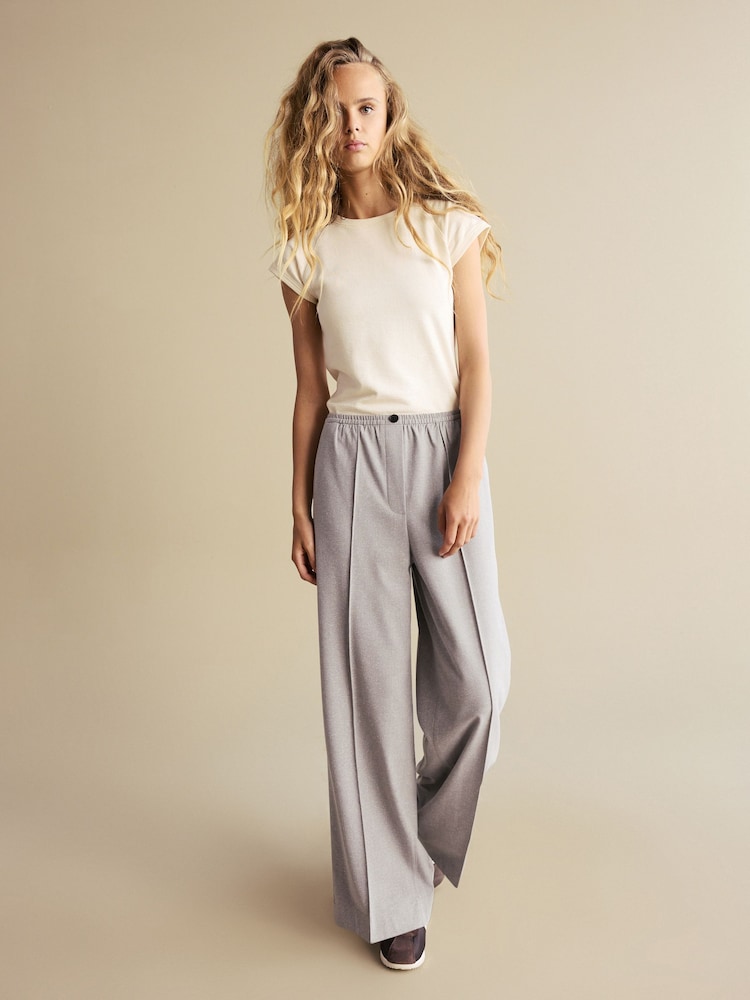 Grey Brushed Elasticated Waist Wide Leg Trousers - Image 1 of 7