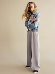 Grey Brushed Elasticated Waist Wide Leg Trousers - Image 2 of 7