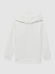Reiss White Fabien Senior Interlock Jersey Hoodie - Image 2 of 6