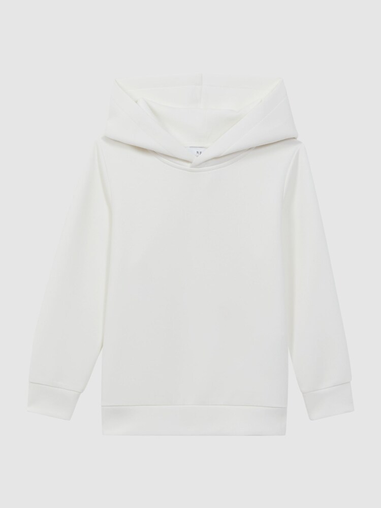 Reiss White Fabien Senior Interlock Jersey Hoodie - Image 2 of 6