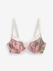 Aquarelle rose à fleurs imprimé/vert sauge - DD+ Non Pad Wired Full Cup Microfibre Lace Bra - Image 8 of 10