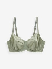 Aquarelle rose à fleurs imprimé/vert sauge - DD+ Non Pad Wired Full Cup Microfibre Lace Bra - Image 9 of 10