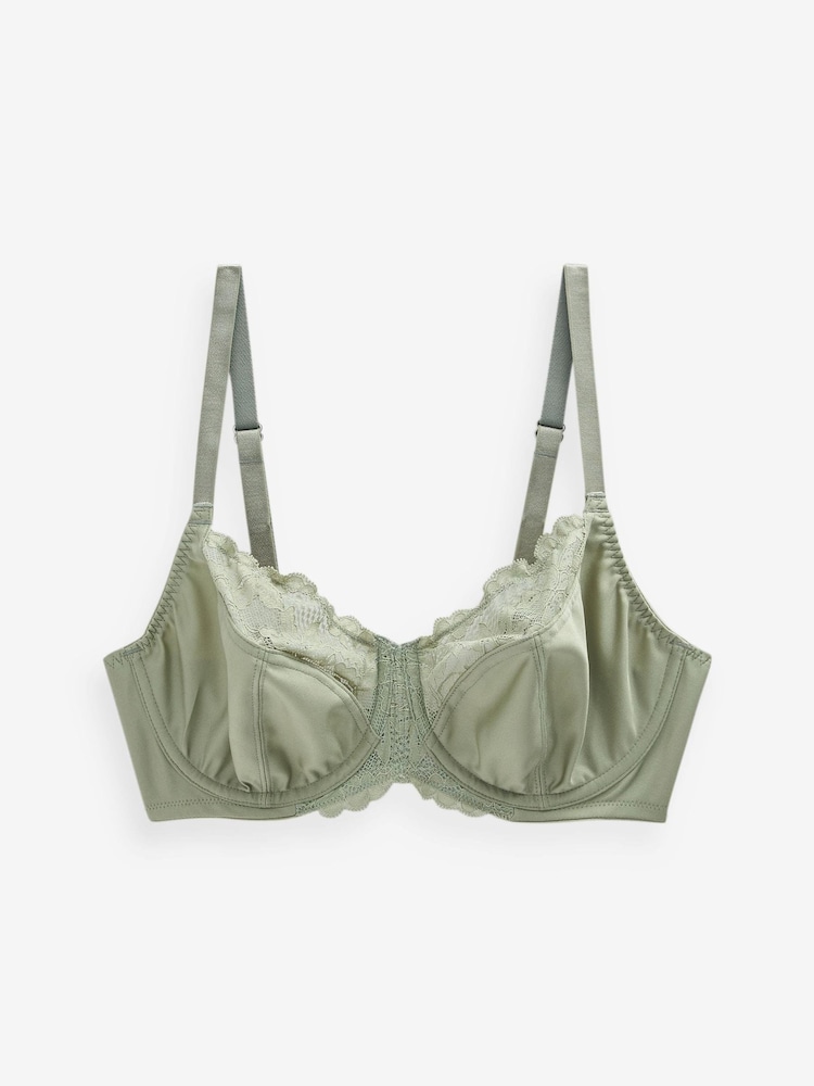 Aquarelle rose à fleurs imprimé/vert sauge - DD+ Non Pad Wired Full Cup Microfibre Lace Bra - Image 9 of 10