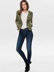 ONLY Green Collarless Faux Leather Biker Jacket - Image 3 of 6