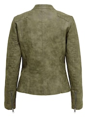 ONLY Green Collarless Faux Leather Biker Jacket - Image 6 of 6