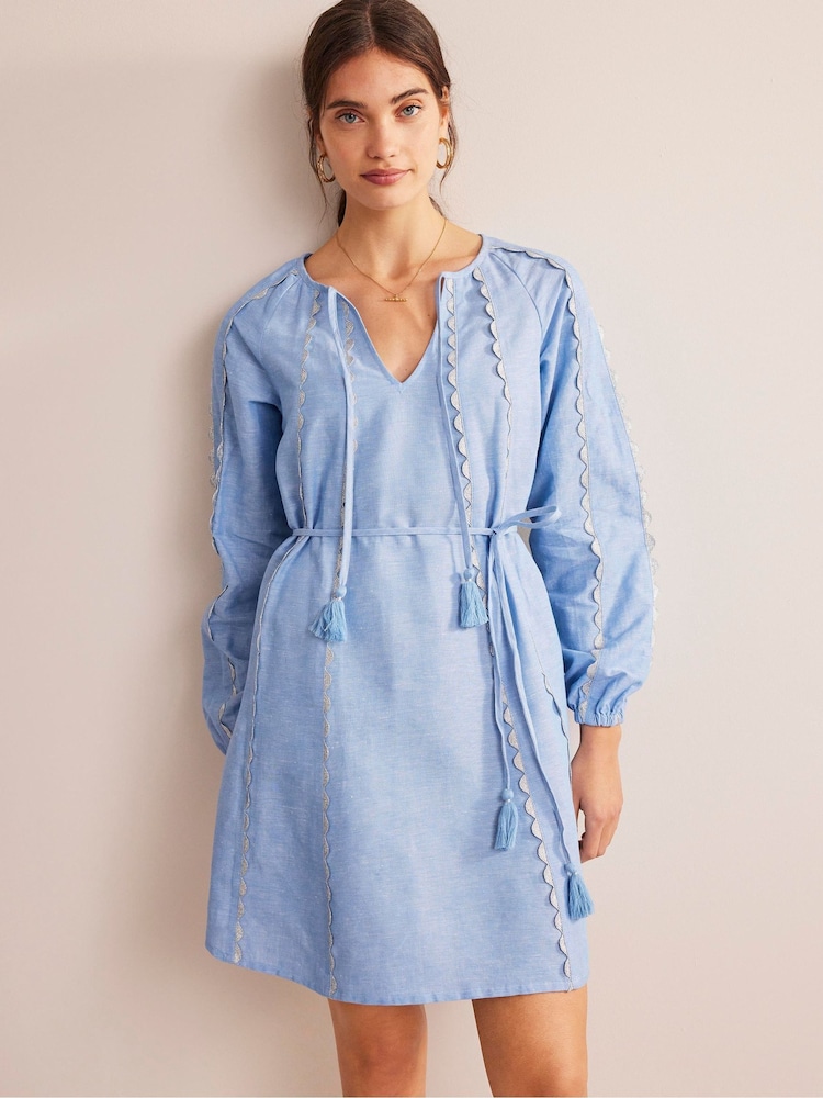 Boden Blue Ric Rac Linen Mini Dress - Image 1 of 5 Boden Blue Ric Rac Linen Mini Dress - Image 1 of 5