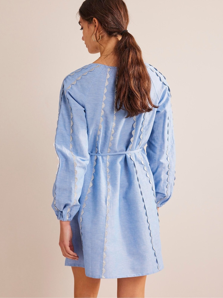 Boden Blue Ric Rac Linen Mini Dress - Image 2 of 5 Boden Blue Ric Rac Linen Mini Dress - Image 2 of 5