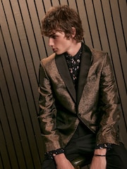 Bronze EDIT Slim Glitter Tuxedo Suit Jacket - Image 1 of 13