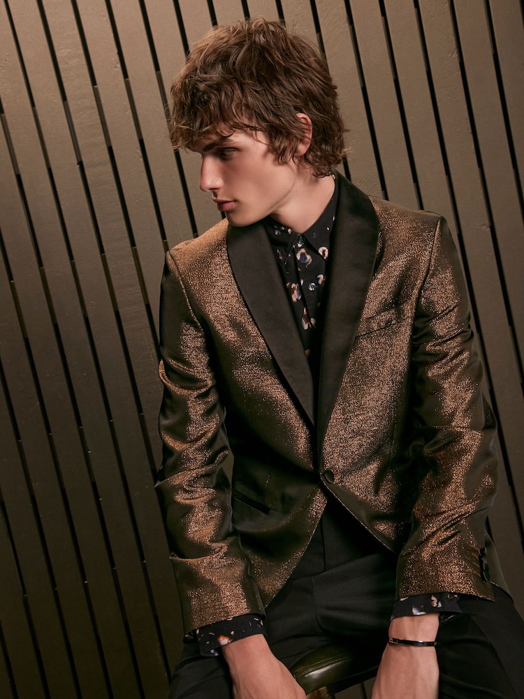 Bronze EDIT Slim Glitter Tuxedo Suit Jacket - Image 1 of 13