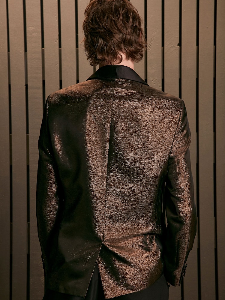 Bronze EDIT Slim Glitter Tuxedo Suit Jacket - Image 2 of 13