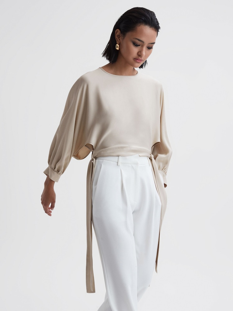 Reiss Champagne Imogen Blouson Style Cropped Blouse - Image 1 of 5