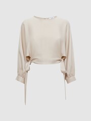 Reiss Champagne Imogen Blouson Style Cropped Blouse - Image 2 of 5