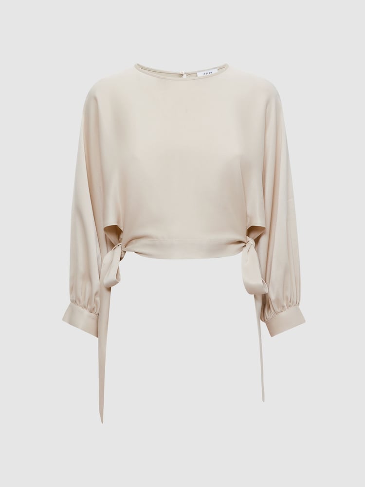 Reiss Champagne Imogen Blouson Style Cropped Blouse - Image 2 of 5
